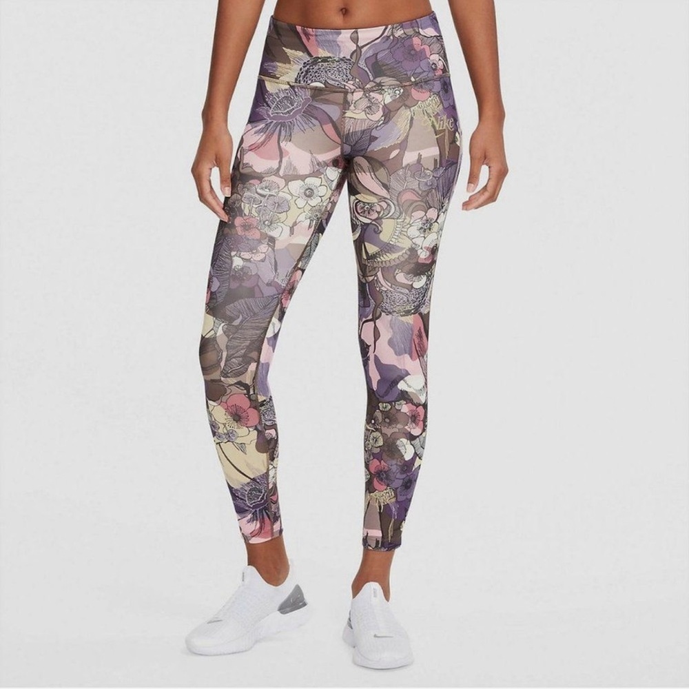 Nike Epic Floral Patterned Leggings with shimmer stripe